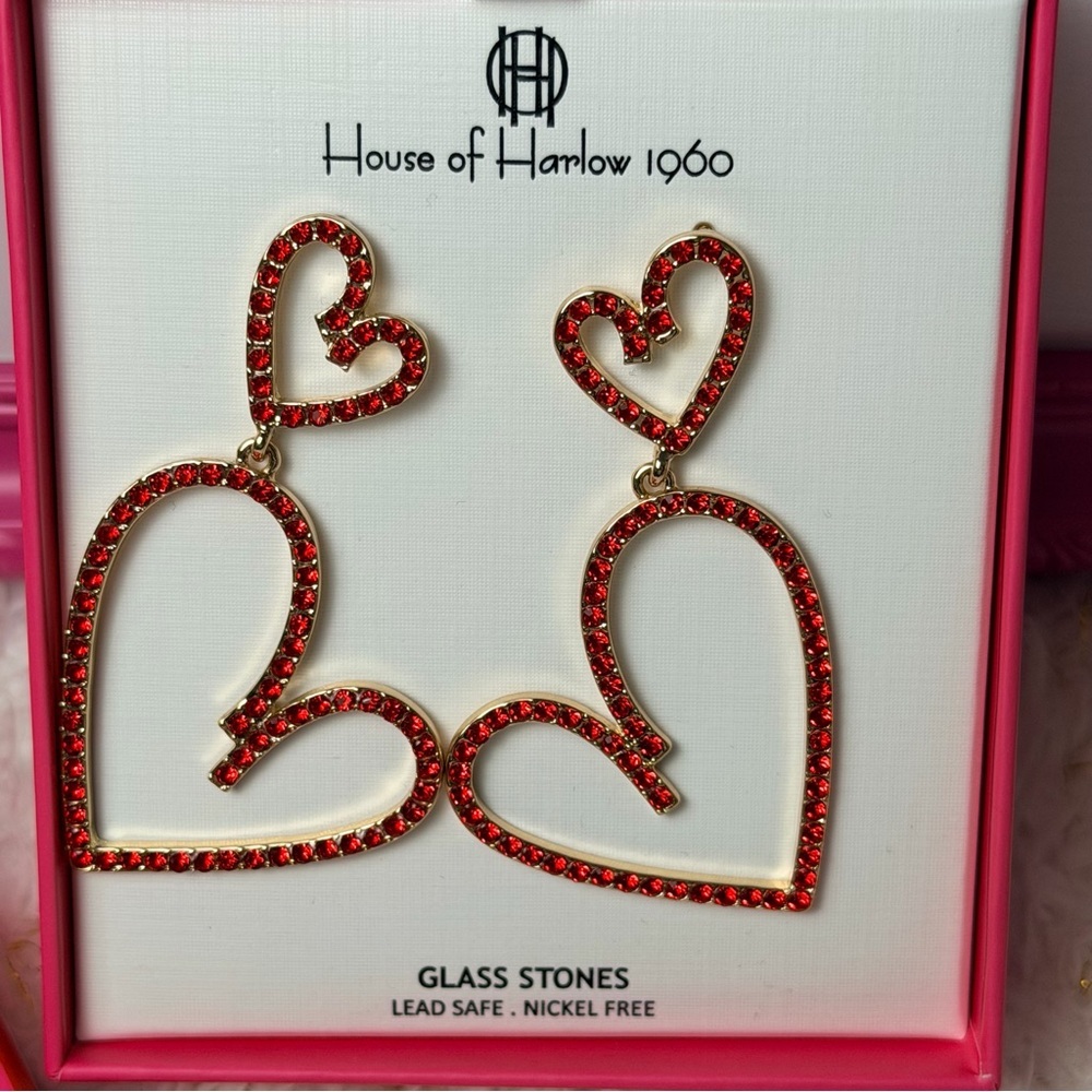 House of Harlow 1960, rhinestone heart‎ earrings medium sized - Picture 8 of 8